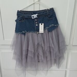 Denim and Gray Layered Skirt